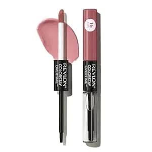 Revlon Liquid Lipstick With Clear Lip Gloss, Colorstay Overtime Lipcolor, Dual Ended With Vitamin E, 350 Bare Maximum, 0.07 Fl Oz