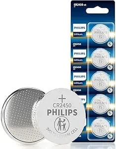 Philips CR2450 3V Lithium Battery (5 Pack), Long-Lasting 2450 Batteries, CR 2450 Battery For Car Key Fob, Remote Controls