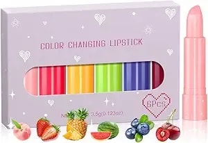 Eforcase 6pcs Women Lipstick Set Color Changing Lip Long Lasting Lipstick Fruit Flavour Natural Nourishing Lip Care Gloss Lip