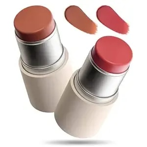 Maange Multi-Use Blush Stick, All-In-One Cream Blush For Cheeks, Eyes & Lips Long-Wearing, Blendable Makeup Blush Stick, Creamy & Buildable (b201+r302)