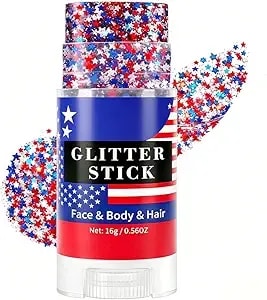 Go Ho Red White And Blue Star Hair Glitter Stick,Waterproof Face Body Glitter,4th Of July Accessories,Patriotic Usa Flag Sparkle Stick For World Cup Soccer Game Independence Day 250 Anniversary Makeup