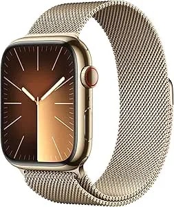 Apple Watch Series 9 [Gps + Cellular 45mm] Smartwatch With Gold Stainless Steel Case With Gold Milanese Loop. Fitness Tracker, Blood Oxygen & Ecg Apps, Always-On Retina Display (Renewed)