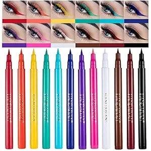 Bestland 12 Colors Matte Liquid Eyeliner Set Rainbow Colorful Neon Eyeliner Pencil Pigmented Waterproof Smudgeproof Long Lasting Gel Eye Liner Christmas Makeup Gift Kit For Women (Set E)