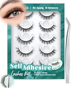 Obeyalash Self Adhesive Eyelashes Natural Look,Waterproof Preglued Lashes,Easy Strip Lashes For Beginners,No Glue Lashes Reusable Stick On Eyelashes For Daily Work & Travel (Cat Eye 12mm m879)