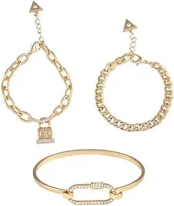 Guess Gold-Tone 3 Piece Mixed Chain Bracelet Set