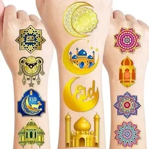 8 Sheet Eid Al-Adha Ramadan Mubarak Eid Al Fitr Temporary Tattoos Birthday Themed Party Supplies Decorations Favors Decor Cute Star Stickers Tattoo School Prizes Gifts For Kids Boys Girls Carnival