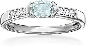Ross-Simons 0.30 Carat Aquamarine And .10 Ct. T.W. White Zircon Ring In Sterling Silver