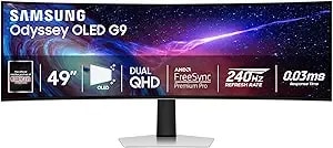 Samsung 49" Odyssey g93sc Series Curved Gaming Monitor, Qd-Oled, 240hz, 0.03ms, Dqhd, G-Sync Compatible, Freesync Premium Pro, Adjustable Stand