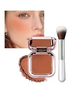 Baked Blush For Cheeks, Single Orange Cream Blush Palette With Mirror & Brush, Lightweight, Smooth, Blendable, Long-Lasting Powder Blusher Face Makeup Product For Women Girl,Daily,Travel, Party-09