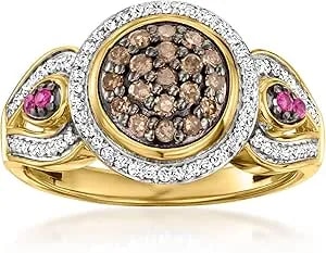 Ross-Simons 0.60 Ct. T.W. Brown, White And Red Diamond Ring In 18kt Gold Over Sterling