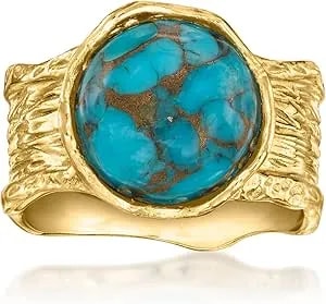 Ross-Simons Turquoise Wide Ring In 18kt Gold Over Sterling