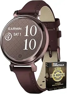 Garmin 010-02839-03 Lily 2 Classic Dark Bronze With Mulberry Leather Band Smartwatch - Official Usa Partner Model - Bundle With Deco Essentials Exclusive 26 Month Cps Enhanced Protection Pack