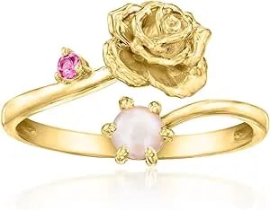 Ross-Simons Rose Flower/June Birthstone Ring With 3.5-4mm Cultured Pearl And Single Rhodolite Garnet In 18kt Gold Over Sterling