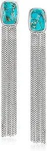 Ross-Simons Turquoise Fringe Drop Earrings In Sterling Silver