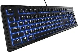 Steelseries Apex 100 Gaming Keyboard - Tactile & Silent - Blue Led Backlit - Splash Resistant - Media Controls