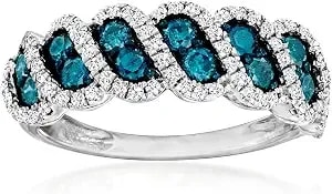 Ross-Simons 1.00 Ct. T.W. Blue And White Diamond Ring In Sterling Silver