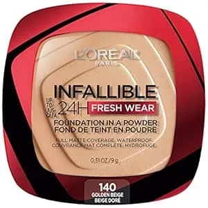 L'Oreal Paris Makeup Infallible Fresh Wear Foundation In A Powder, Up To 24h Wear, Waterproof, Golden Beige, 0.31 Oz. (Packaging May Vary)