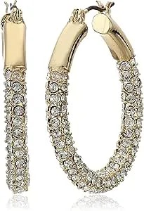Anne Klein Women'S Pierced Earrings Pave Tubular Hoop, Gold
