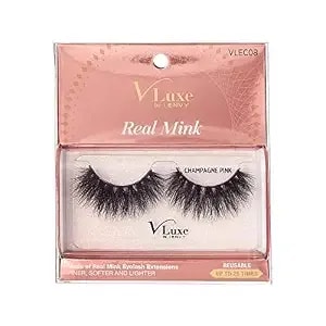 I•Envy False Eyelashes Real Mink Lashes Dramatic Long Eyelashes (Champagne Pink)