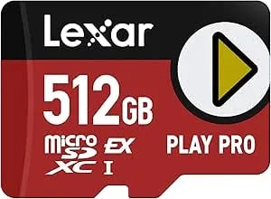 Lexar 512GB Play PRO Microsd Express Card, UHS-I, C10, U3, V30, Full HD, 4K, Up To 900/600 MB/S Memory Card, Compatible W/Nintendo-Switch 2, ASUS ROG Ally, Steam Deck, Gaming (LMSXPS0512G-Bnnnu)