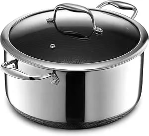 Hexclad Hybrid Nonstick 8-Quart Stockpot With Tempered Glass Lid, Stay-Cool Handles, Dishwasher-Friendly, Oven-Safe Up To 900°F, Induction Ready, Compatible With All Cooktops