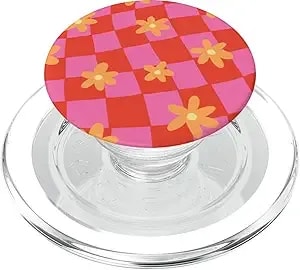 Popsockets Phone Grip – Wavy Floral Pink Checker Popsockets Popgrip For Magsafe