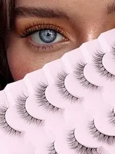 Natural Lashes Wispy Cat Eye Lashes 12mm False Eyelashes Natural Look Strip Lashes Thin Cotton Band Soft Eyelashes 3d Volume Lashes Pack C Curl Siligli Eyelashes 7 Pair