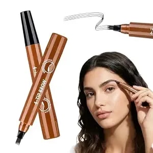 2 Pcs Microblading Eyebrow Pencil, 2026 Upgrade Magic Eyebrow Pencil With Micro-Fork Tip, Waterproof Long-Lasting 3d 4 Tipped Eyebrow Contouring Pen For Natural Makeup Effect (Light Brown)