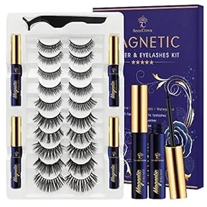 Sevencrown Magnetic Lashes Natural Looking Kit - 10 Pairs Reusable Magnetic Eyelash Kit With Applicator, Easy To Apply