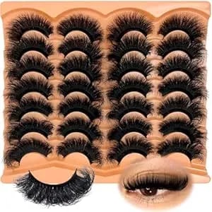 Mink Lashes Fluffy Dramatic Volume D Curl Big Lashes 20mm 25mm Long Cat Eyelashes Strips 14 Pairs Faux Mink Eyelash Pack Look Like Extensions For Full Eye Look yh203
