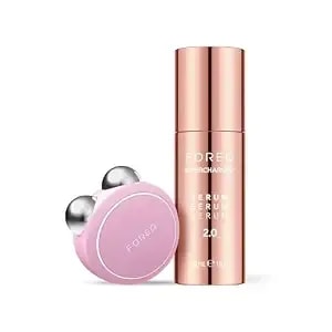 Foreo Firm & Fabulous Bear Mini + Serum Serum Serum 1 Oz Anti Aging Starter Kit- Microcurrent Facial Device- Instant Face Lift- Double Chin Eliminator- Facial Skin Care Products- Gift Set- Pearl Pink - Microcurrent Device, Face Massager, Face Lift, Facial