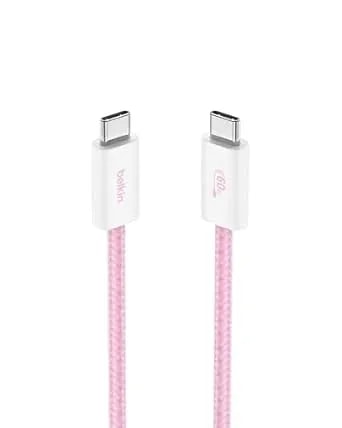 Belkin USB C To USB C Cable, 3.3ft, 60W - Type C Charger, Iphone Charger Cord, Soft, Braided, Flexible For Iphone 16, Galaxy S25, Pixel 9, Airpods, Ipad Pro, Tablet & More, Travel Essentials - Pink