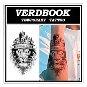 Semi Permanent Tattoos, 2 Sheets Temporary Tattoo Kit With Realistic Body Stickers, Long Lasting 1-2 Weeks, Fake Tattoo For Women Men Adult, Waterproof & Non-Reflective, Crown Lion