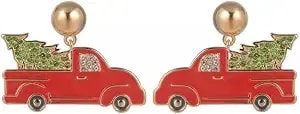 Hallmark Red Enamel Truck Earrings With Christmas Tree