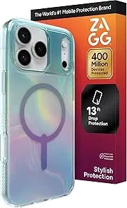 Zagg Milan Snap Case For Iphone 17 Pro Max - Iridescent Bubble, Graphene Strengthened Phone Case With Drop Protection (13ft/4m), Textured Edges & Sparkle Design, Magsafe Charging Compatible