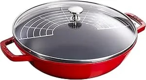 Staub Cast Iron Perfect Pan, Dutch Oven, 4.5-Quart, Serves 4-5, Made In France, Cherry