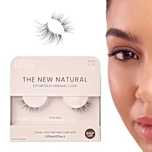 Kiss The New Natural False Eyelashes Single Pack, 12 Mm, Natural Volume, Easy To Apply, Reusable Fake Lashes, Cruelty Free, Includes 1 Pair Half Lashes - Style 'Freckles'