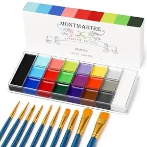 Ucanbe Montmartre Body Face Paint Oil Palette + 10pcs Brushes Set,Large Deep Pan Face Painting Kit For Halloween Cosplay Party Artist Costume Festival Sports 168g