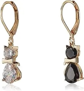 Betsey Johnson Cz Cat Mismatched Drop Earrings