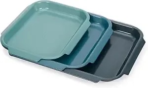 Joseph Joseph Nest™ Bake 3-Piece Non-Stick Baking Sheet Pan Set, Carbon Steel, Easy-Pull Handles, Stackable, Space-Saving Design, 10-Year Guarantee