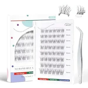 Gaqqi Self Adhesive Eyelashes Clusters, No Glue Lash Clusters 10-16mm Wispy & Natural Cluster Lashes, No Band Press On Lashes, More Comfortable & Stronger Hold (Lace）