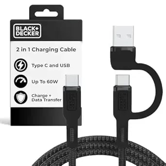 Black+Decker Usb C Multi Charging Cable, Fast Multi Charger Cable W/Adapter Braided 2in1 Multiple Usb Cable, Universal Charging Cord W/Type C/Usb Adapter For Iphone 17 16 15/Samsung/Lg/Tablets/More