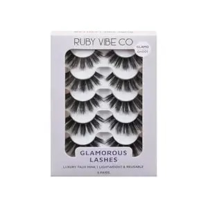 Hollywood Eye gh001 False Lashes, Black, Full Length, Fluffy Volume, Vegan & Cruelty-Free, Reusable, 5 Pairs - Ruby Vibe Co