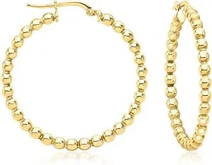 Ross-Simons Italian 18kt Gold Over Sterling Beaded Hoop Earrings