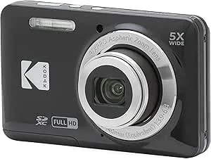 Kodak Pixpro FZ55-BK 16MP CMOS Sensor Digital Camera 5X Optical Zoom 28mm Wide Angle 1080P Full HD Video 2.7" LCD Vlogging Camera (Black)