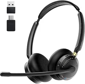 Wireless Headset With Mic For Work, Ai Enc Noise Cancelling For Clear Call & Meeting, Bluetooth 5.3 & Usb Dongle For Laptop, Pc, Iphone & Android, Office & Call Center Headset For Remote Hybrid Worker