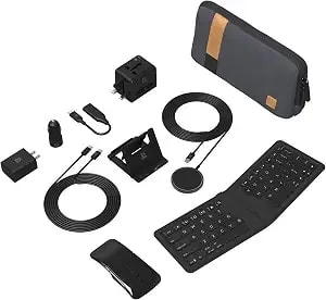 Zagg Desktop Essentials International Travel Kit - International Power Adapter, Foldable Bluetooth Keyboard, Mouse, Wireless Charger, Usb C Charging Cable, Hdmi, Car Charger, 20w Usb C Charging Block