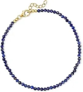 Ross-Simons 3-3.5mm Lapis Bead Anklet In 18kt Gold Over Sterling. 9 Inches