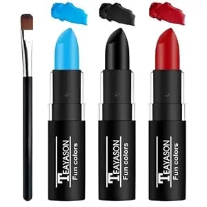 3 Colors Face Body Paint Eye Black Sticks For Sports Football Baseball Softball,Convenient Design Facepaint For Halloween Sfx Clown Cosplay Makeup（Blue/Black/Red Body Paint Sticks）