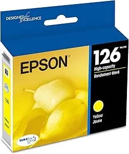 Epson 126 Durabrite Ultra Ink Yellow Cartridge For WF-3520, 3530, 3540, 520, 545, 630, 633, 635, 645, 7010, 7510, 7520, 840, 845 And Other Select Models